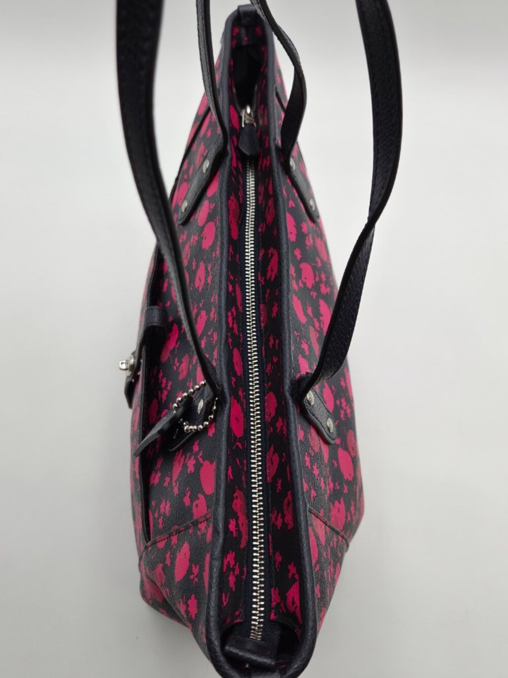 Coach City Tote Bag Prairie Calico Floral Canvas Structured Handbag Black Pink - Picture 5 of 15